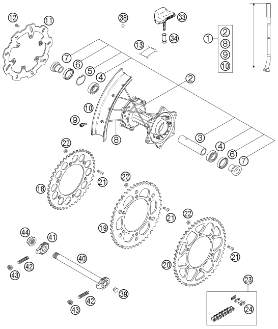 Sprängskiss: Rear Wheel – KTM 250 SXS 2006