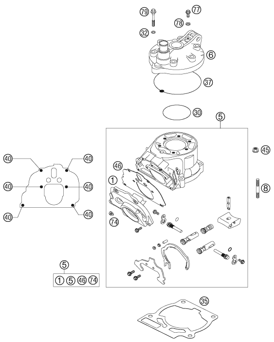 Sprängskiss: Cylinder, Cylinder Head – KTM 125 SXS 2006