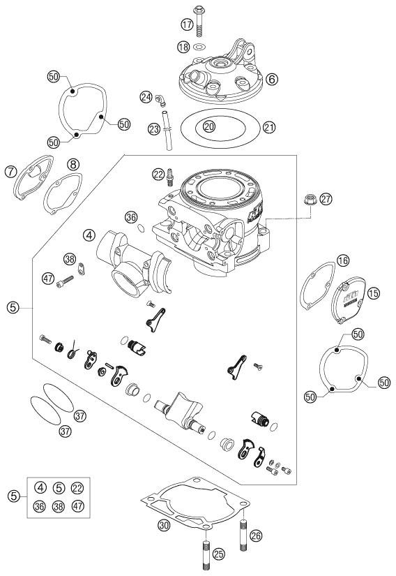 Sprängskiss: Cylinder, Cylinder Head – KTM 250 SXS 2006