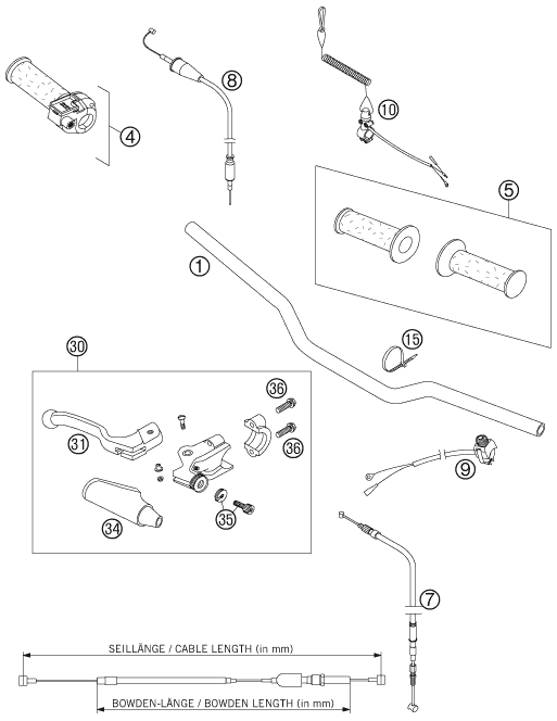 Sprängskiss: Handlebar, Controls – KTM 50 MINI ADVENTURE 2007