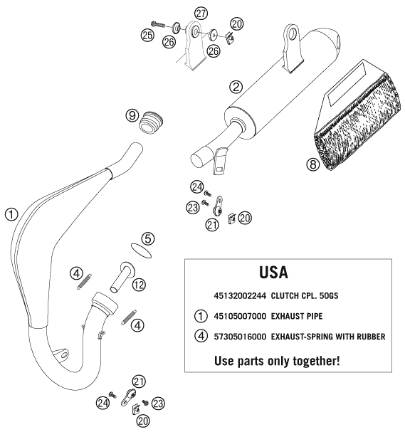Sprängskiss: Exhaust System – KTM 50 MINI ADVENTURE 2007
