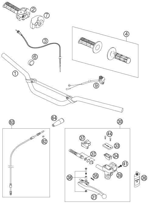 Sprängskiss: Handlebar, Controls – KTM 65 SX 2007
