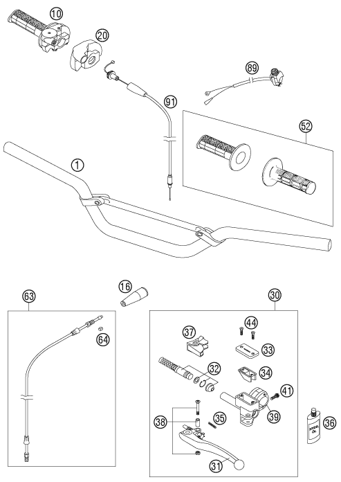 Sprängskiss: Handlebar, Controls – KTM 105 SX 2007