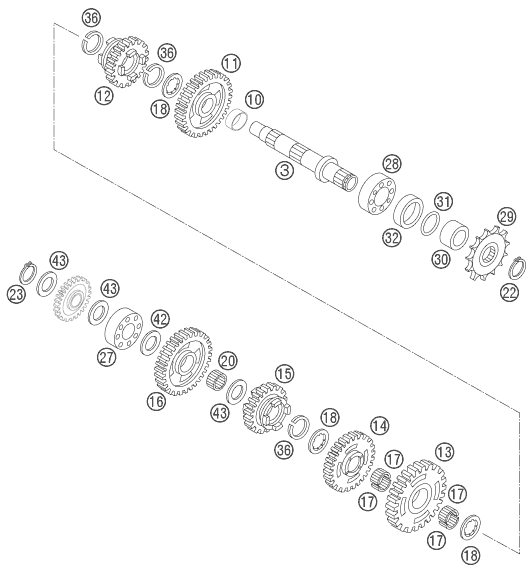 Sprängskiss: Transmission II - Countershaft – KTM 105 SX 2007