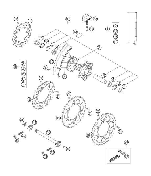 Sprängskiss: Rear Wheel – KTM 200 EXC 2007