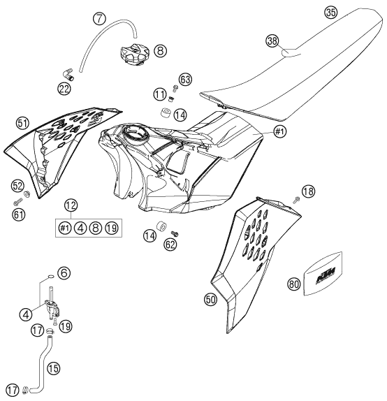 Sprängskiss: Tank, Seat – KTM 144 SX 2007