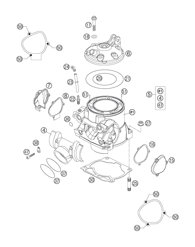Sprängskiss: Cylinder, Cylinder Head – KTM 250 EXC SIX-DAYS 2007