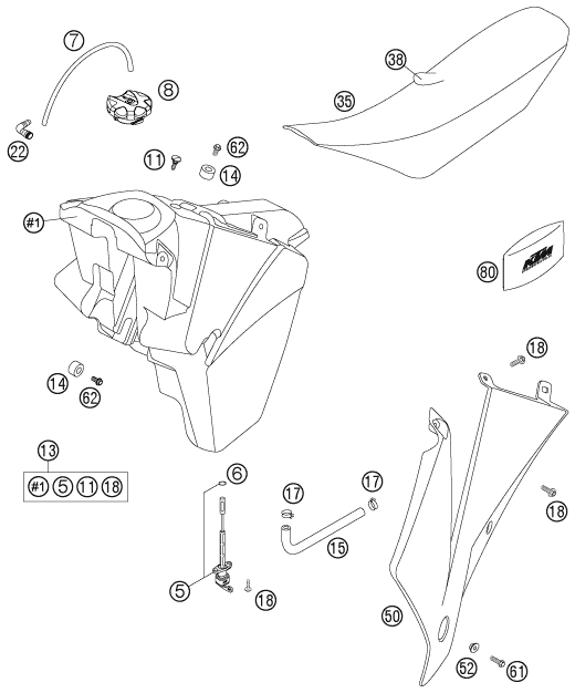 Sprängskiss: Tank, Seat – KTM 300 EXC-E 2007