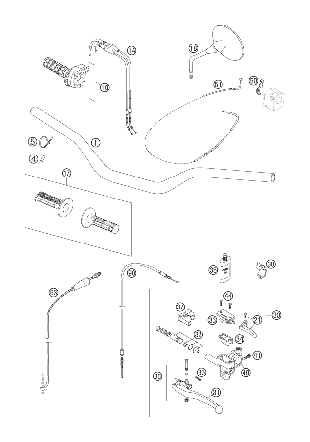 Sprängskiss: Handlebar, Controls – KTM 640 ADVENTURE 2007