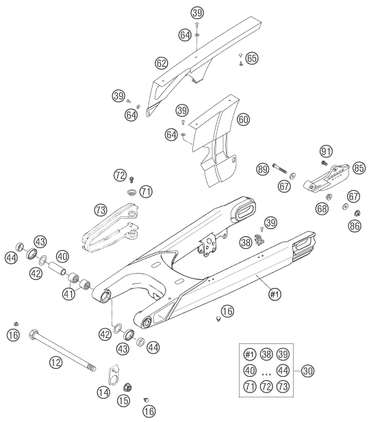 Sprängskiss: Swing Arm – KTM 625 SXC 2007