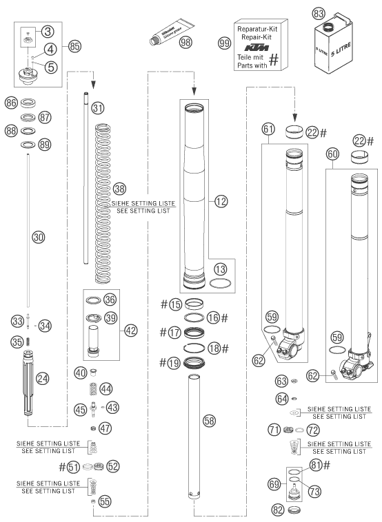 Sprängskiss: Front Fork Disassembled – KTM 200 EXC 2007
