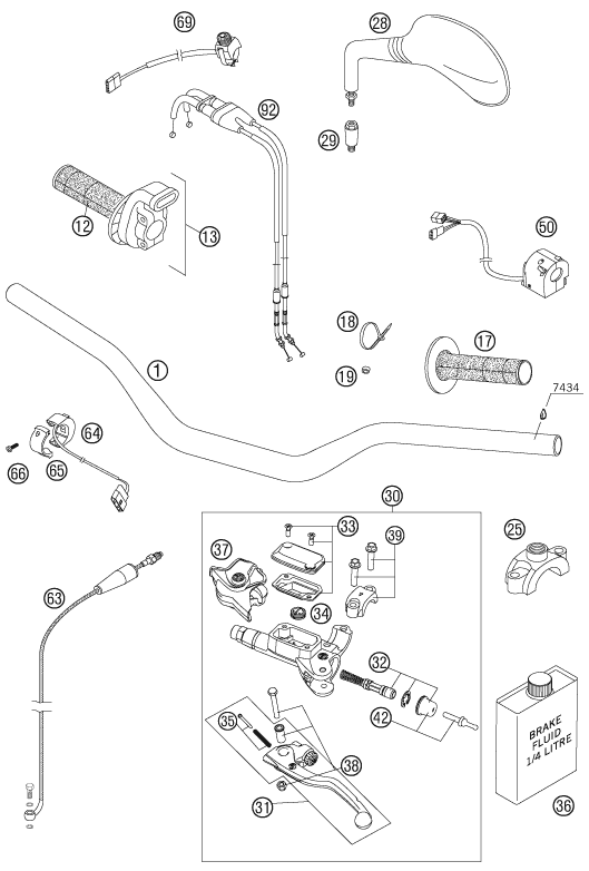 Sprängskiss: Handlebar, Controls – KTM 525 EXC