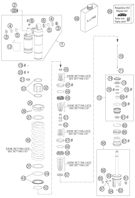 Sprängskiss: Shock Absorber Disassembled – KTM 250 EXC SIX-DAYS 2007