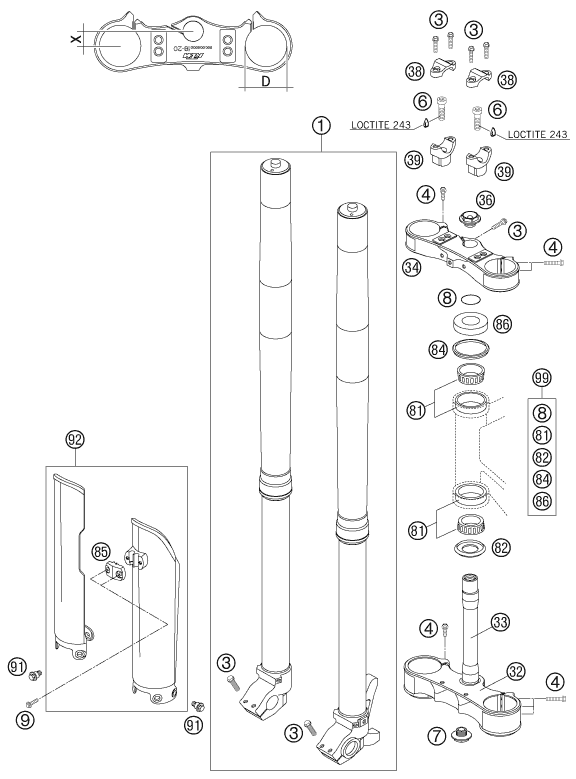 Sprängskiss: Front Fork, Triple Clamp – KTM 560 SMR 2007