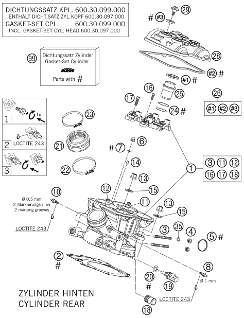 Sprängskiss: Cylinder Head Rear – KTM 990 ADVENTURE S 2007