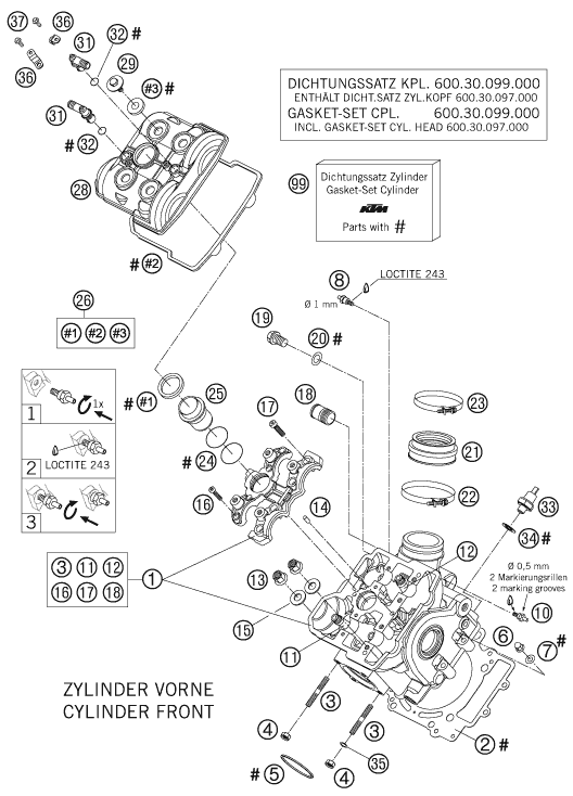 Sprängskiss: Cylinder Head Front – KTM 990 SUPER DUKE BLACK 2007