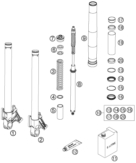 Sprängskiss: Front Fork Disassembled – KTM 990 SUPER DUKE BLACK 2007