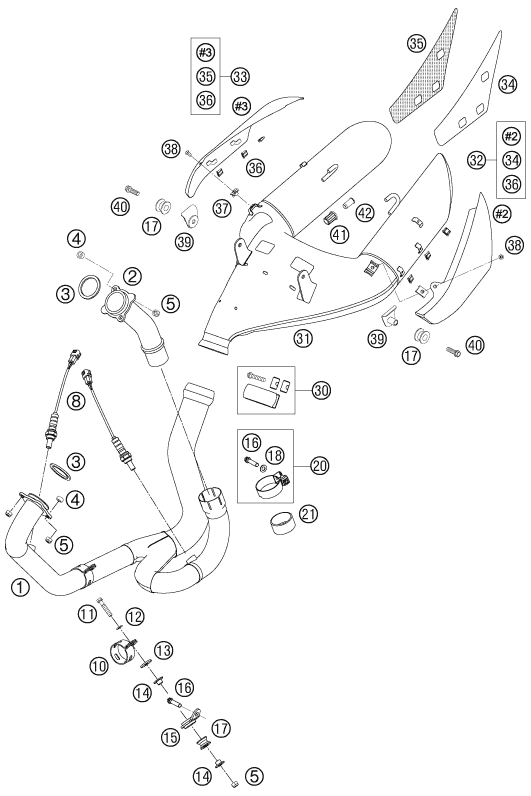 Sprängskiss: Exhaust System – KTM 990 SUPER DUKE BLACK 2007