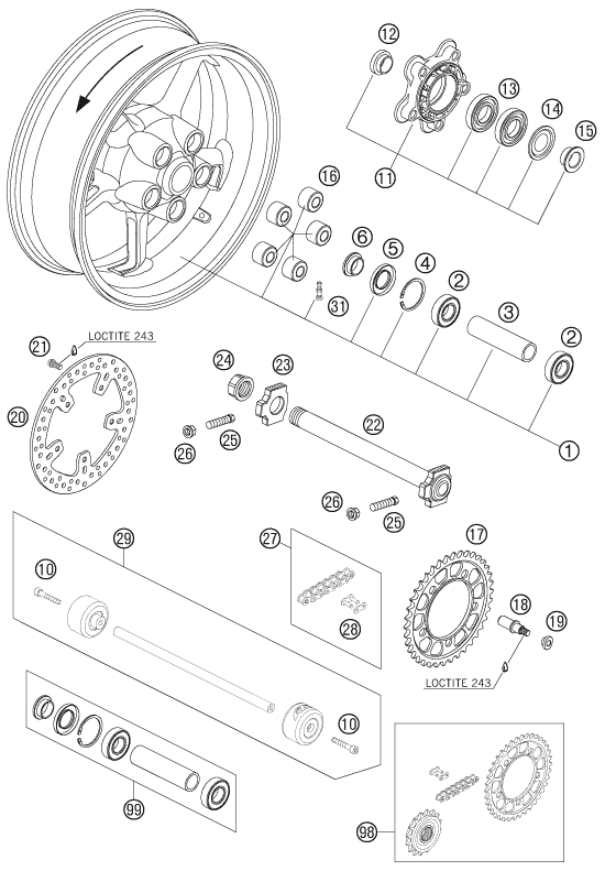 Sprängskiss: Rear Wheel – KTM 990 SUPER DUKE R 2007