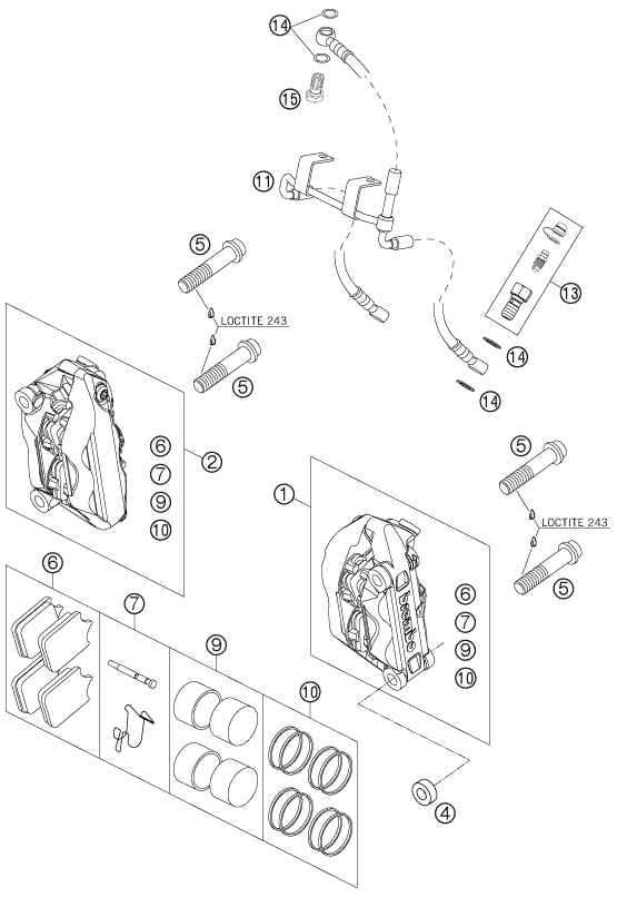 Sprängskiss: Front Brake Caliper – KTM 990 SUPER DUKE BLACK 2007
