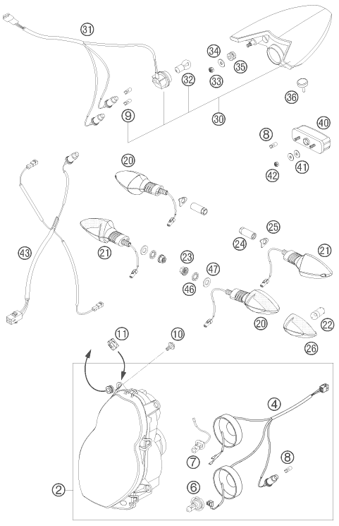 Sprängskiss: Lighting System – KTM 990 SUPER DUKE BLACK 2007
