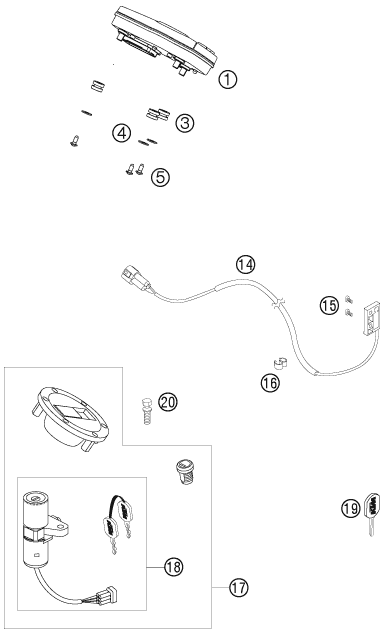 Sprängskiss: Instruments / Lock System – KTM 990 SUPER DUKE BLACK 2007