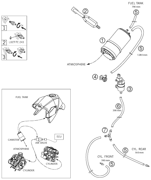 Sprängskiss: Evaporative Canister – KTM 990 SUPER DUKE BLACK 2007