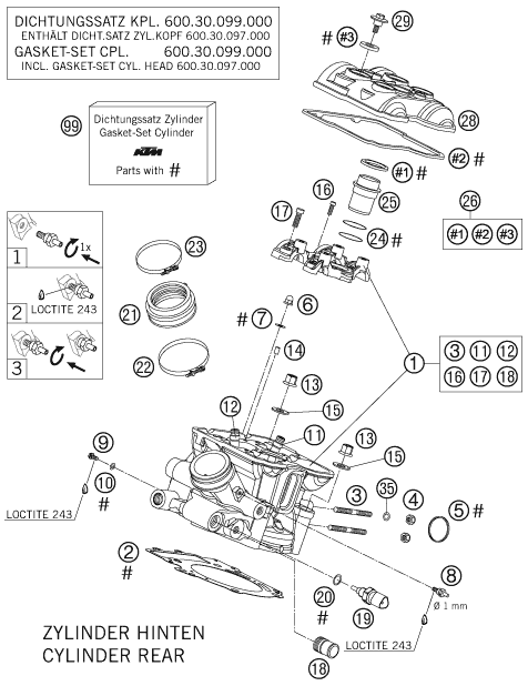Sprängskiss: Cylinder Head Rear – KTM 990 SUPER DUKE BLACK 2007