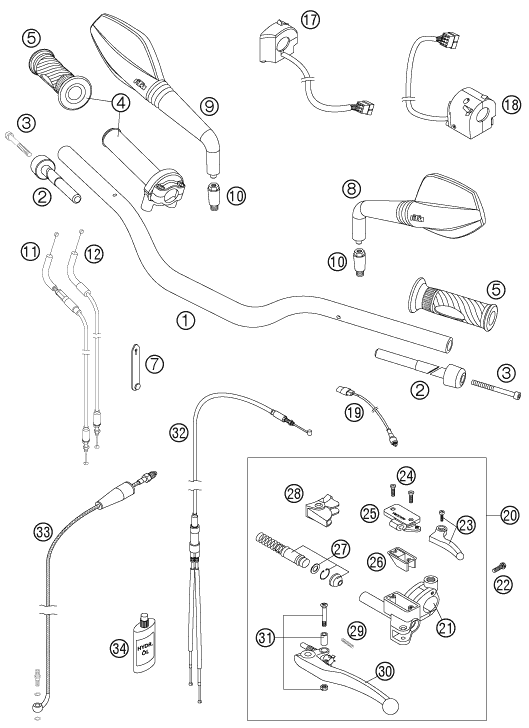 Sprängskiss: Handlebar, Controls – KTM 950 SUPERMOTO BLACK 2007