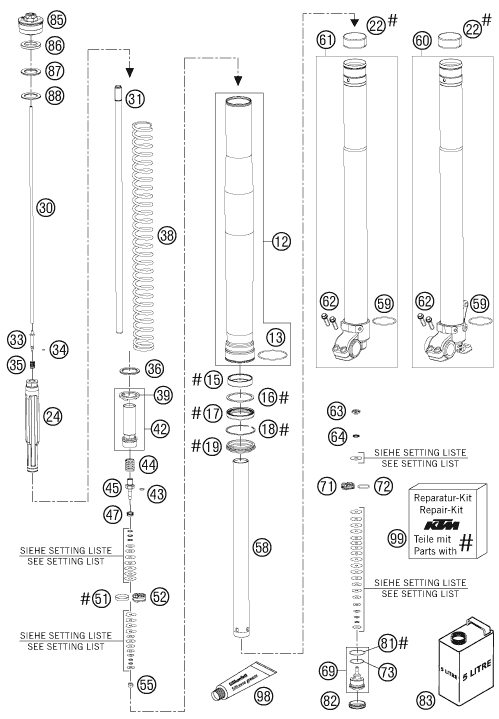 Sprängskiss: Front Fork Disassembled – KTM 950 SUPERENDURO R 2007