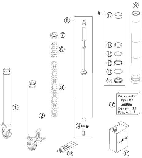 Sprängskiss: Front Fork Disassembled – KTM 690 SUPERMOTO PRESTIGE 2007