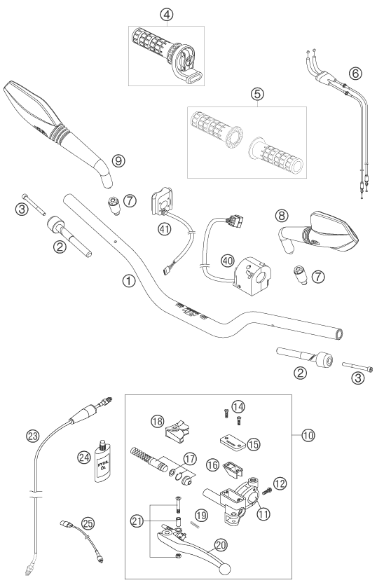 Sprängskiss: Handlebar, Controls – KTM 690 SUPERMOTO BLACK 2007