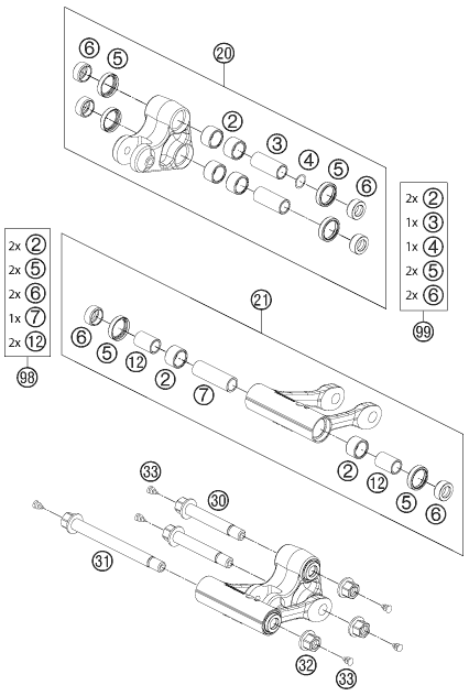 Sprängskiss: Pro Lever Linking – KTM 690 SUPERMOTO BLACK 2007