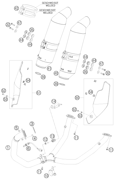 Sprängskiss: Exhaust System – KTM 690 SUPERMOTO BLACK 2007