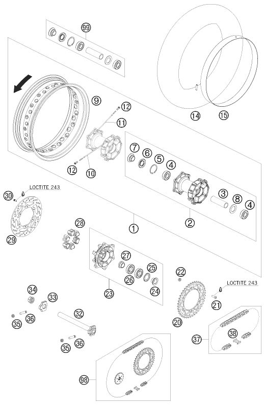 Sprängskiss: Rear Wheel – KTM 690 SUPERMOTO BLACK 2007