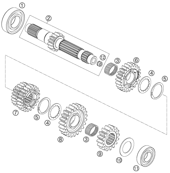 Sprängskiss: Transmission I - Main Shaft – KTM 690 SUPERMOTO BLACK 2007