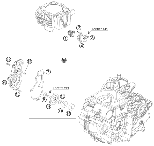Sprängskiss: Water Pump – KTM 690 SUPERMOTO BLACK 2007