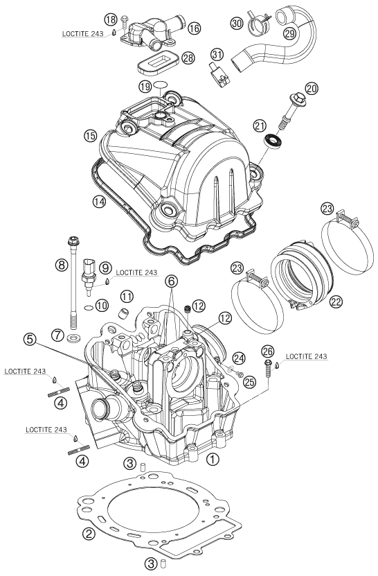 Sprängskiss: Cylinder Head – KTM 690 SUPERMOTO BLACK 2007