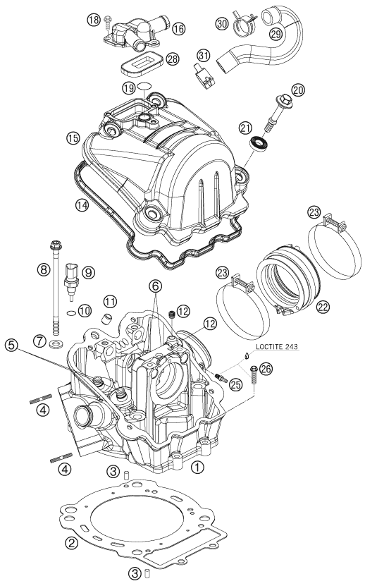 Sprängskiss: Cylinder Head – KTM 690 SUPERMOTO BLACK 2007