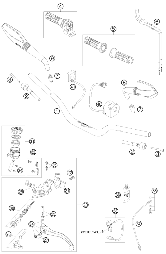 Sprängskiss: Handlebar, Controls – KTM 690 SUPERMOTO PRESTIGE 2007