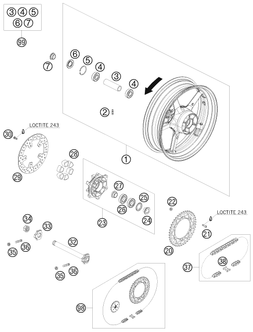 Sprängskiss: Rear Wheel – KTM 690 SUPERMOTO PRESTIGE 2007