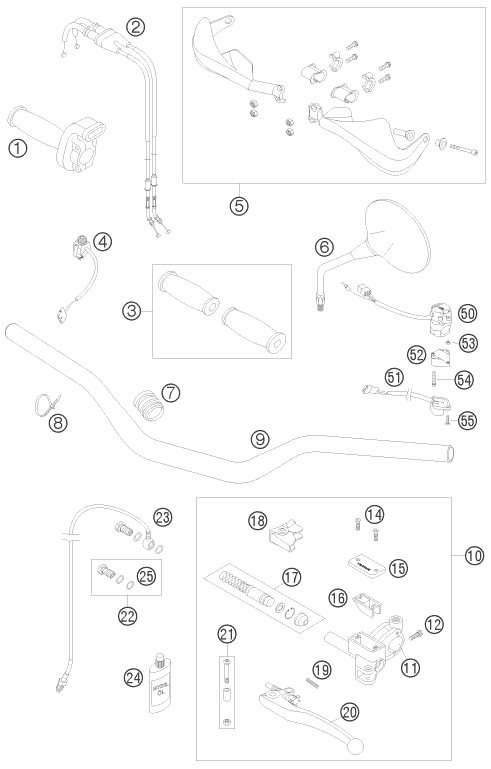 Sprängskiss: Handlebar, Controls – KTM 690 RALLY FACTORY REPLICA 2007