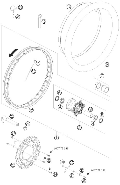 Sprängskiss: Front Wheel – KTM 690 RALLY FACTORY REPLICA 2007