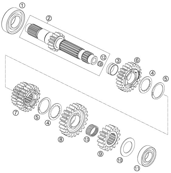 Sprängskiss: Transmission I - Main Shaft – KTM 690 RALLY FACTORY REPLICA 2007