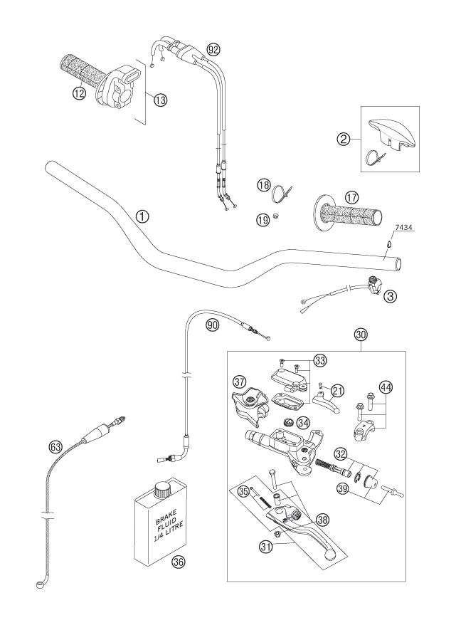 Sprängskiss: Handlebar, Controls – KTM 250 SX-F 2007