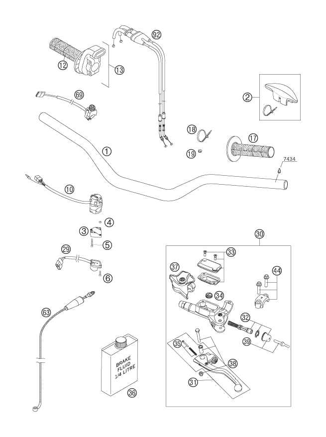 Sprängskiss: Handlebar, Controls – KTM 250 EXC-F SIX DAYS 2007