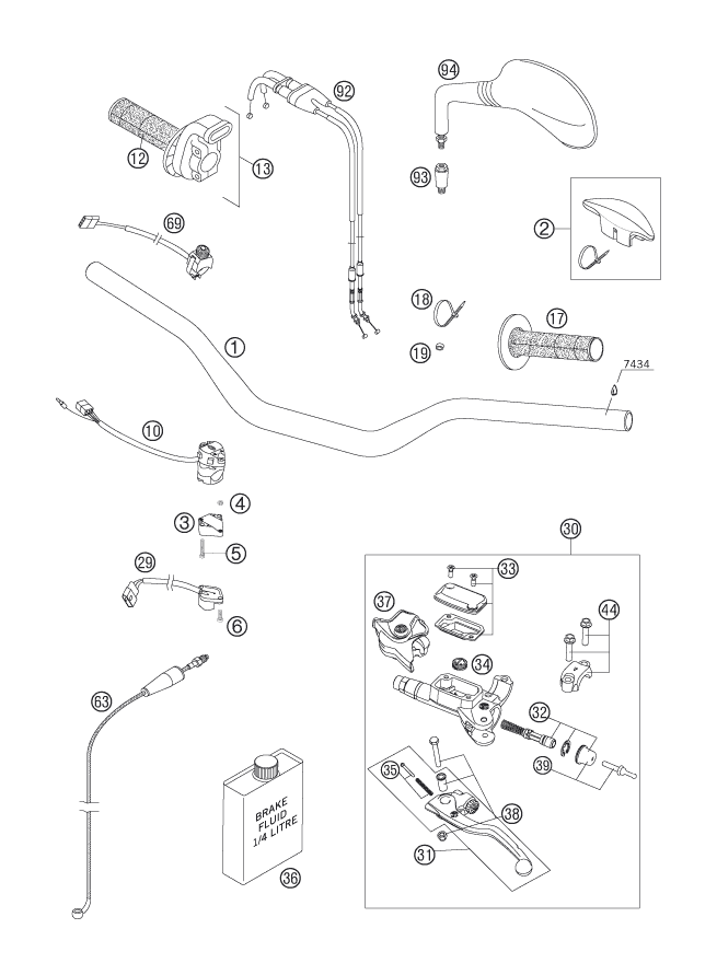 Sprängskiss: Handlebar, Controls – KTM 250 EXC-F 2007