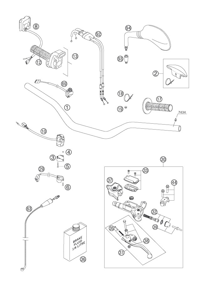 Sprängskiss: Handlebar, Controls – KTM 250 EXC-F 2007
