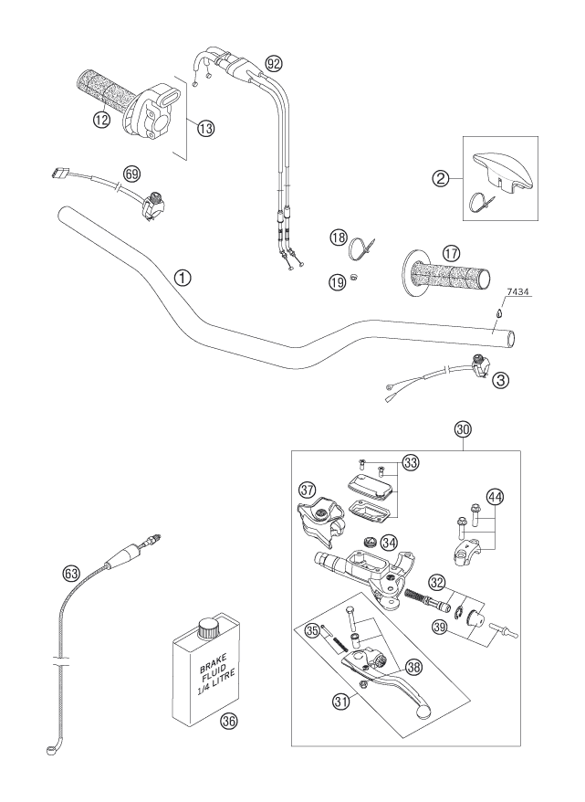 Sprängskiss: Handlebar, Controls – KTM 250 XCF-W 2007