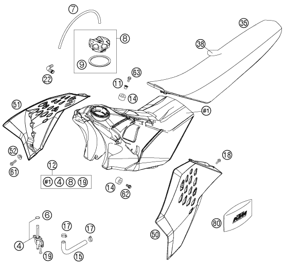 Sprängskiss: Tank, Seat – KTM 250 SX-F 2007
